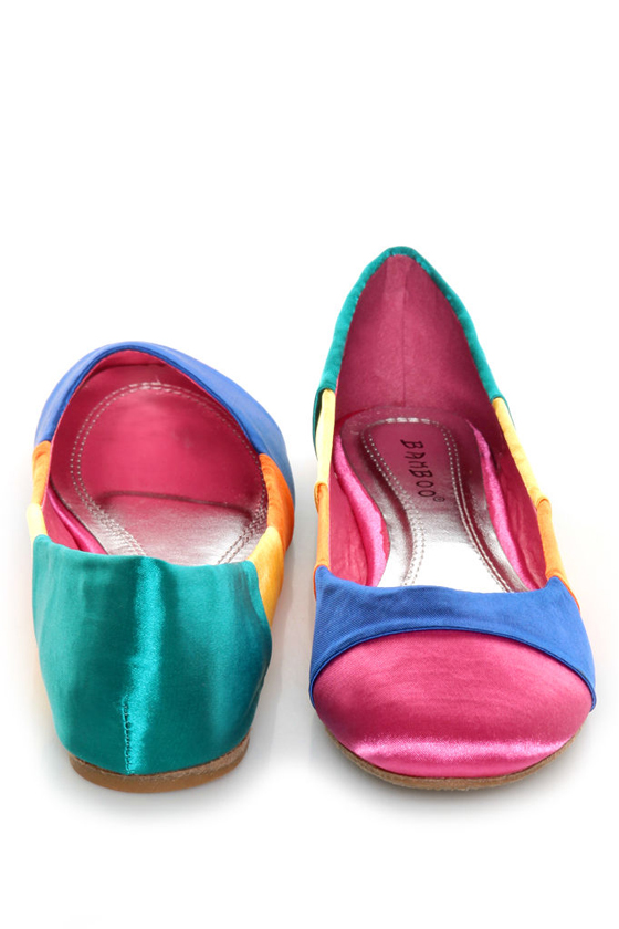 Bamboo Feeling 03 Multi Satin Rainbow Ballet Flats