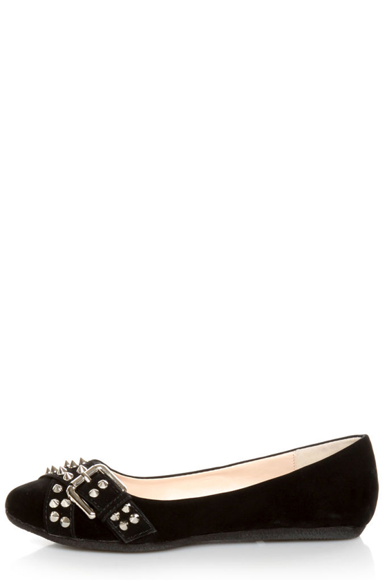 Bamboo Jayden 01 Black Belted and Studded Pointed Flats