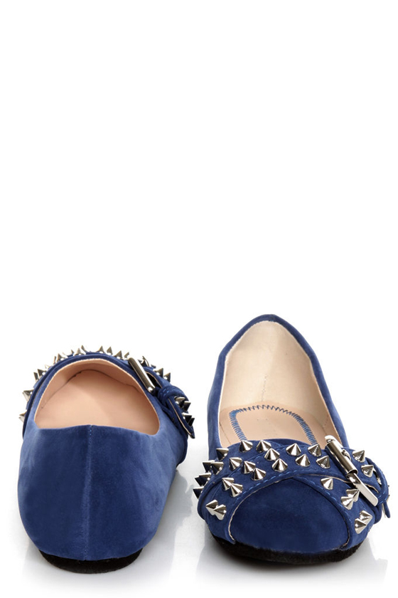 Bamboo Jayden 01 Blue Belted and Studded Pointed Flats