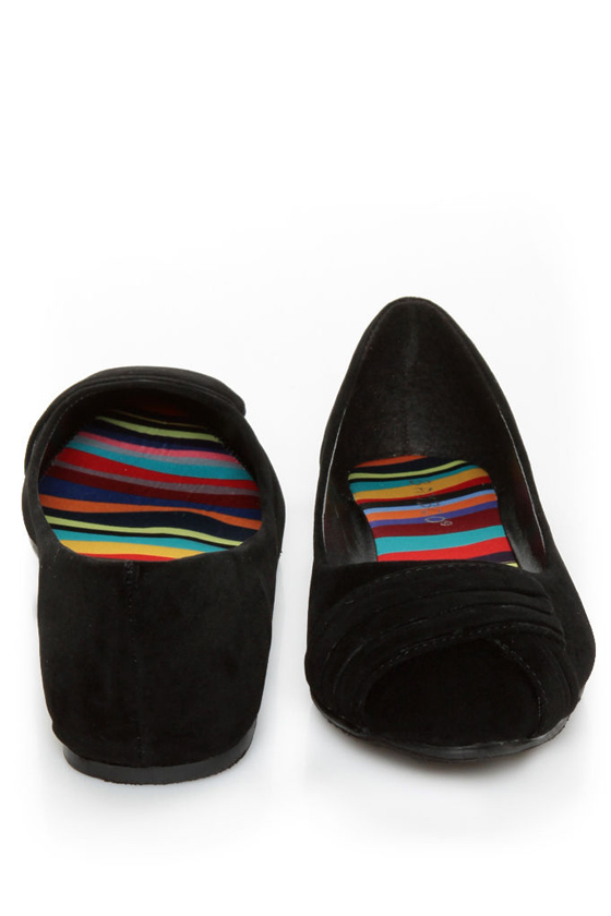 Bamboo Jump 29 Black Velvet Ruched Ballet Flats