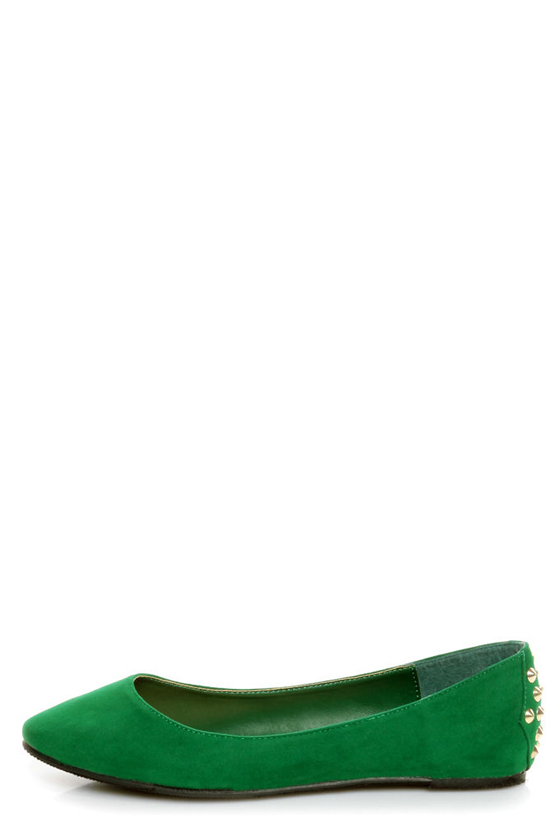 Bamboo Jump 32 Green Heel-Studded Pointed Flats