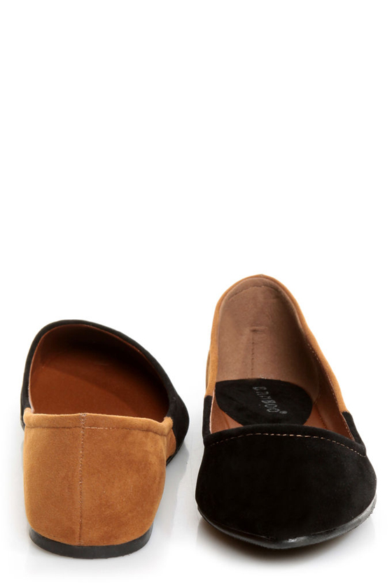 Bamboo Jump 38 Black and Tan Two-Tone Pointed Flats