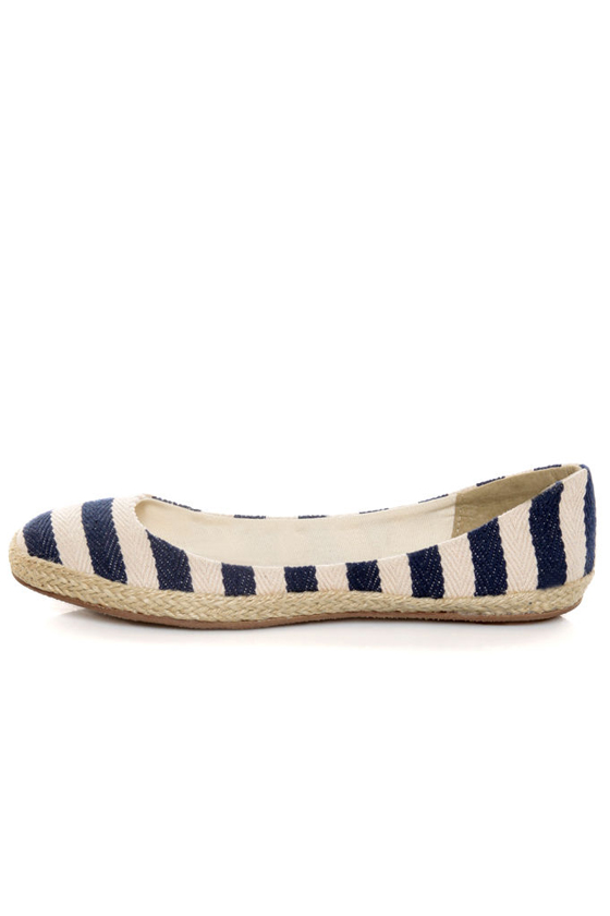 Bamboo Karri 09 Navy Canvas Striped Espadrille Flats
