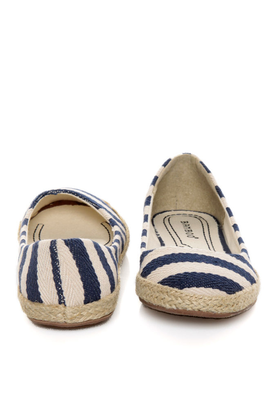 Bamboo Karri 09 Navy Canvas Striped Espadrille Flats