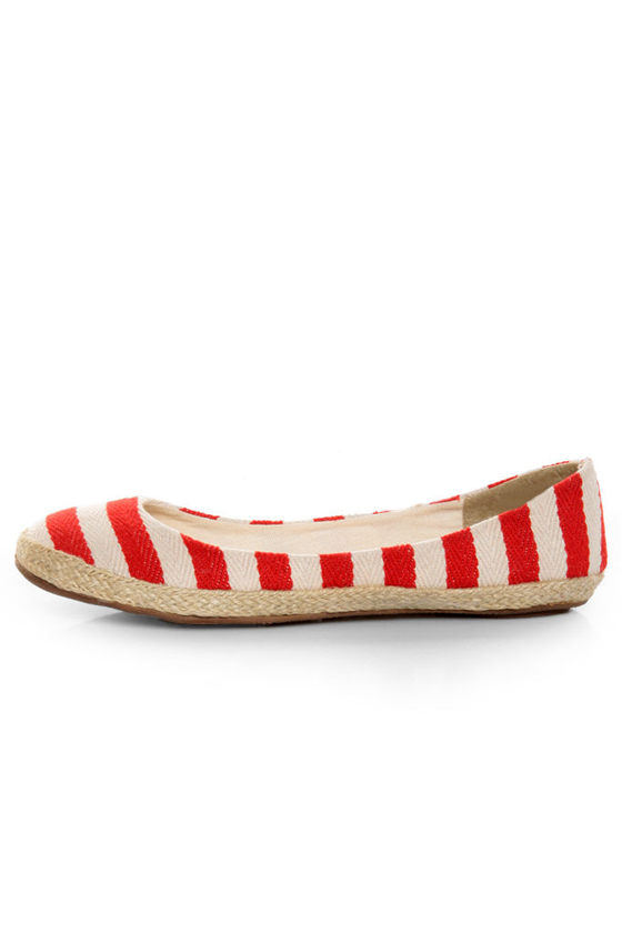Bamboo Karri 09 Red Canvas Striped Espadrille Flats