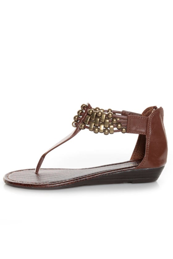 Bamboo Latte 16 Chestnut Brown Beaded T Strap Thong Sandals - $25.00 ...