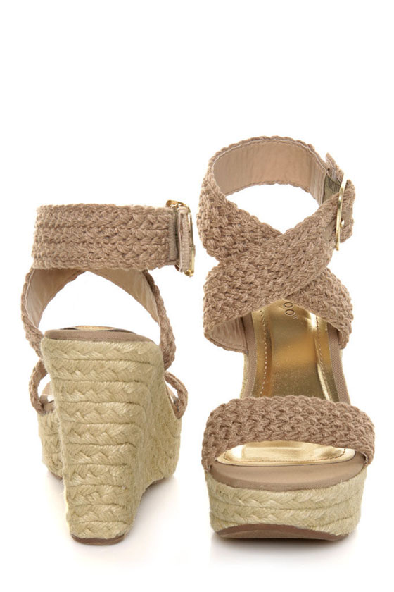 Bamboo Leanne 34 Natural Woven Espadrille Wedges