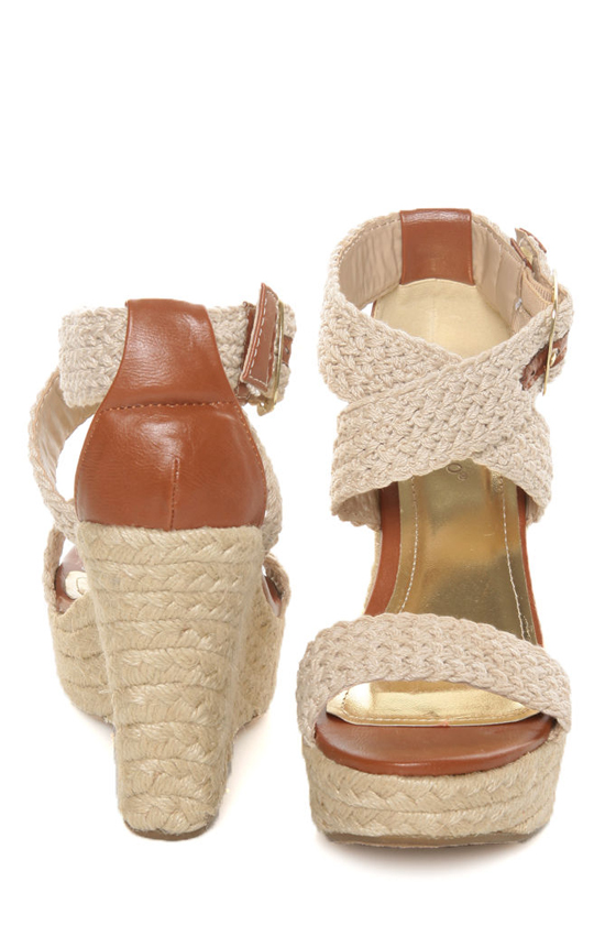 Bamboo Leanne 35 Beige Woven Espadrille Wedges