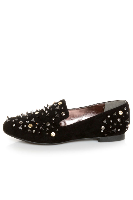 Bamboo Mansion 18 Black Studded Smoking Slipper Flats