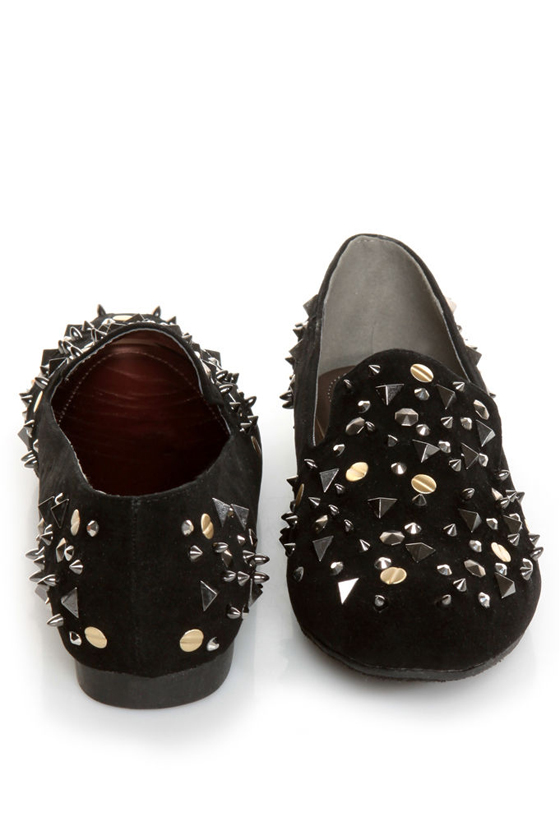 Bamboo Mansion 18 Black Studded Smoking Slipper Flats