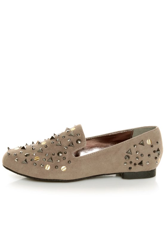 Bamboo Mansion 18 Taupe Studded Smoking Slipper Flats
