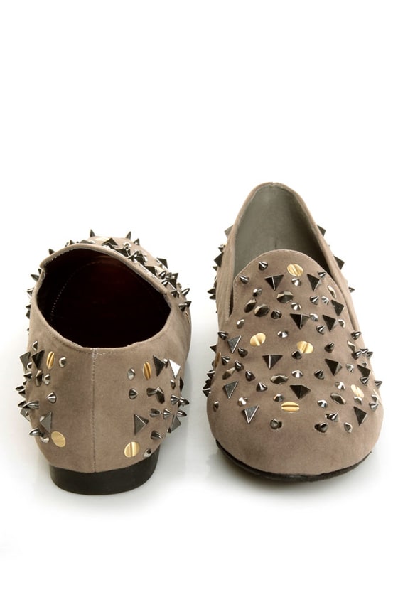 Bamboo Mansion 18 Taupe Studded Smoking Slipper Flats