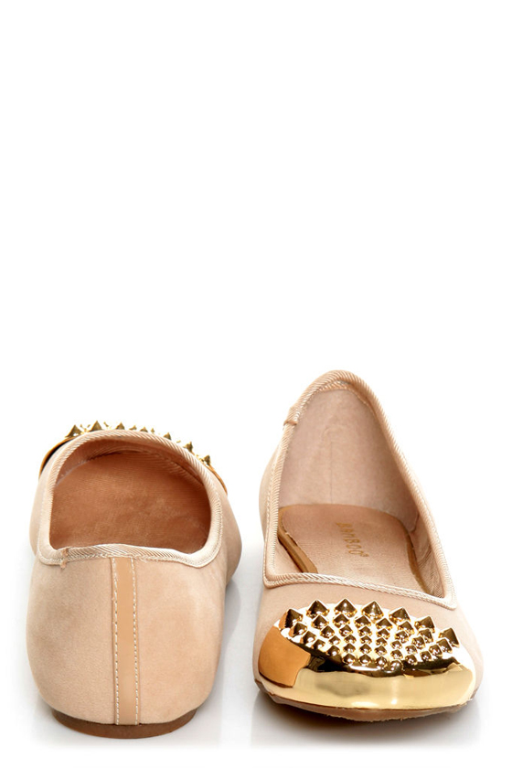 Bamboo Mirina 02 Nude Studded Metal Cap-Toe Ballet Flats