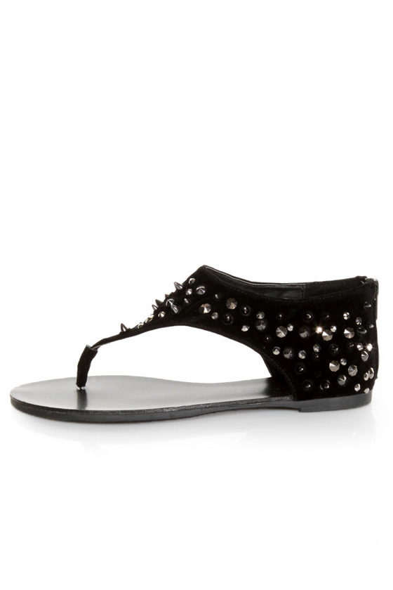 Bamboo Morris 25 Black Studded and Spiked Thong Sandals