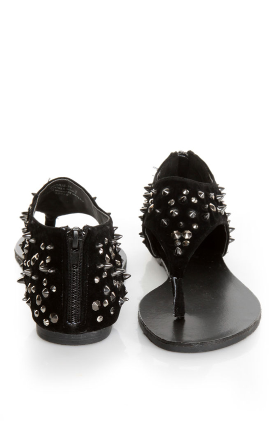 Bamboo Morris 25 Black Studded and Spiked Thong Sandals