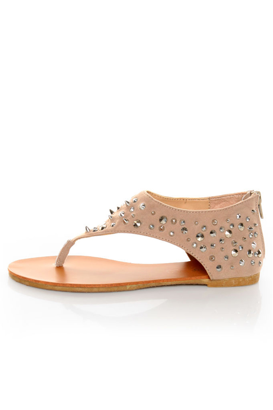 Bamboo Morris 25 Nude Studded and Spiked Thong Sandals