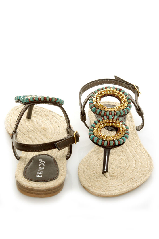 Bamboo Moxi 01 Brown Bead Circle Thong Sandals