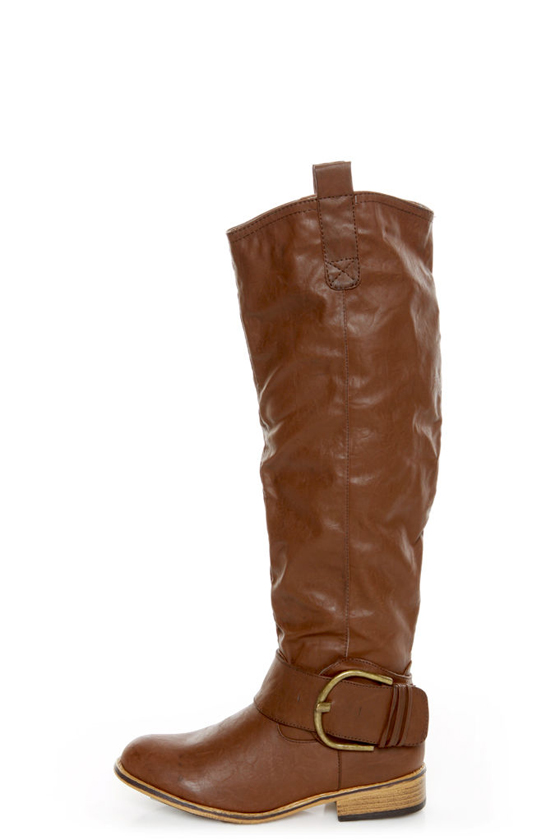 Bamboo Parksville 01 Brown Buckled Riding Boots