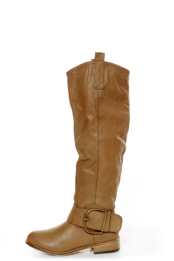 Bamboo Parksville 01 Natural Tan Buckled Riding Boots - $49.00 - Lulus