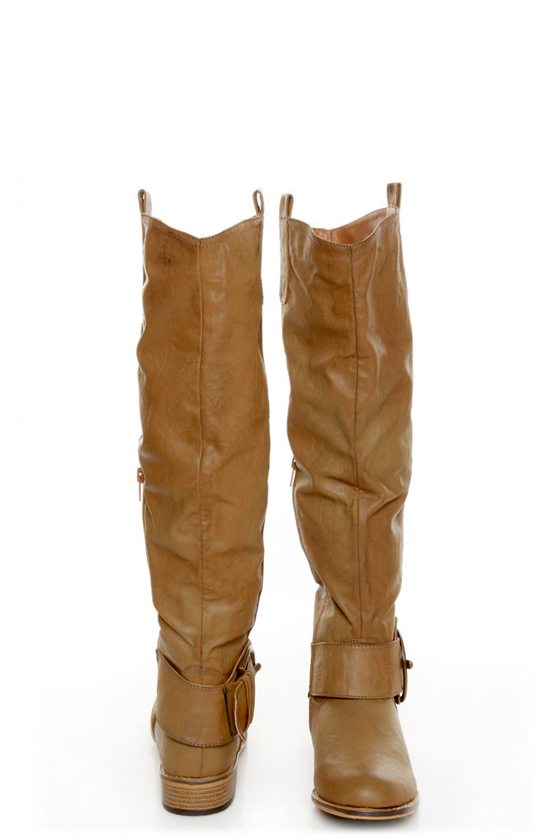 Bamboo Parksville 01 Natural Tan Buckled Riding Boots - $49.00 - Lulus