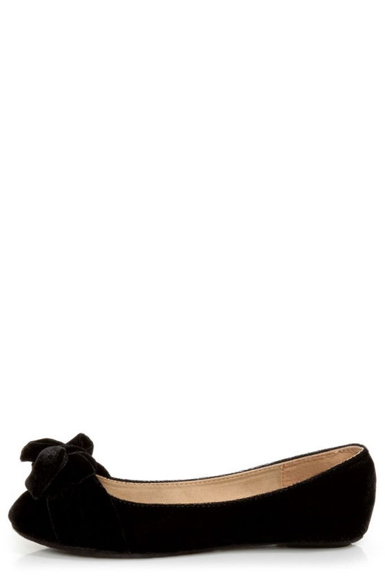 Bamboo Poet 01 Black Velvet Toe Bow Ballet Flats
