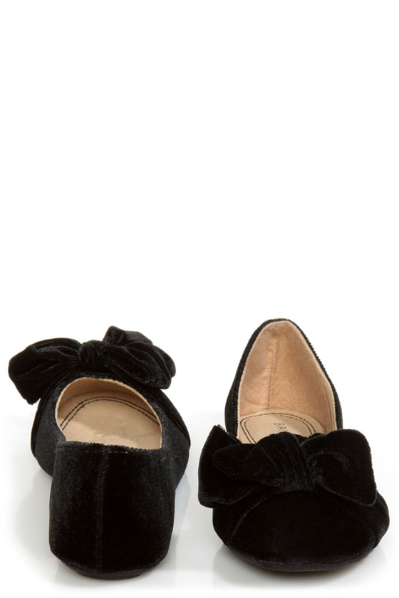 Bamboo Poet 01 Black Velvet Toe Bow Ballet Flats