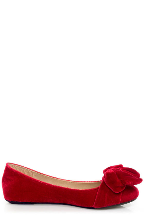 Bamboo Poet 01 Red Velvet Toe Bow Ballet Flats - $21.00