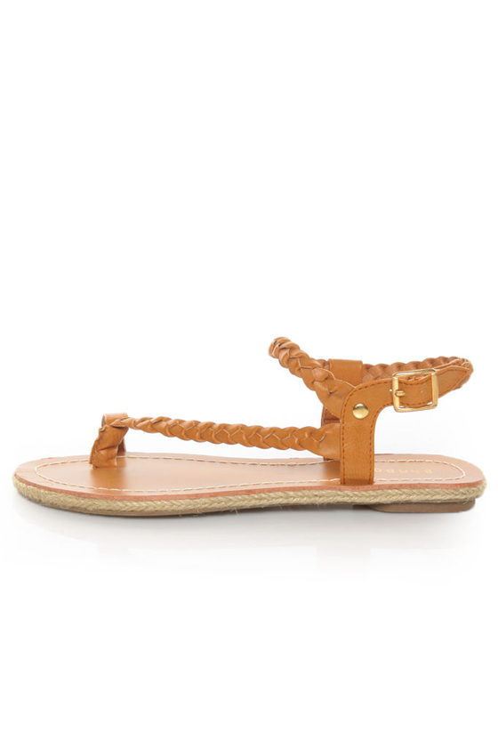 Bamboo Roundy 01 Chestnut Brown Braided Thong Sandals