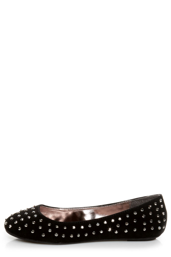 Bamboo Sami 25 Black Rhinestone-Studded Ballet Flats