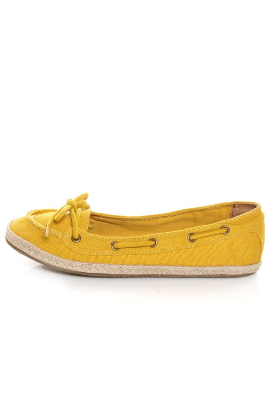 Bamboo Singing 01 Mustard Yellow Canvas Boat Shoe Skimmer Flats - $25. ...