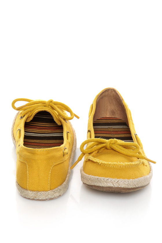 Bamboo Singing 01 Mustard Yellow Canvas Boat Shoe Skimmer Flats