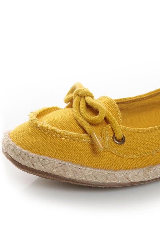 Bamboo Singing 01 Mustard Yellow Canvas Boat Shoe Skimmer Flats - $25.00