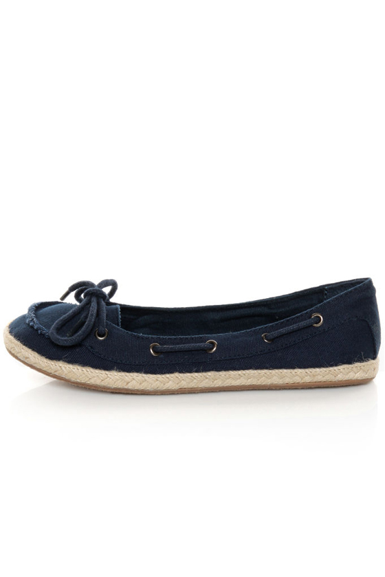 Bamboo Singing 01 Navy Blue Canvas Boat Shoe Skimmer Flats