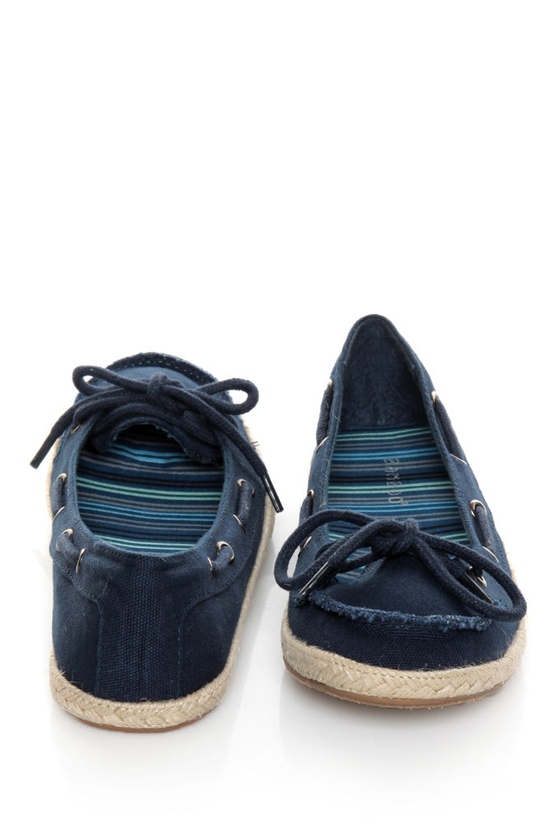 Bamboo Singing 01 Navy Blue Canvas Boat Shoe Skimmer Flats