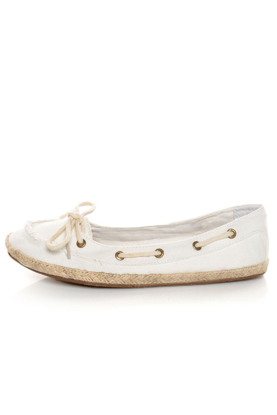 Bamboo Singing 01 White Canvas Boat Shoe Skimmer Flats