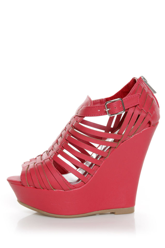 Bamboo Smooch 06 Coral Huarache Platform Wedge Sandals