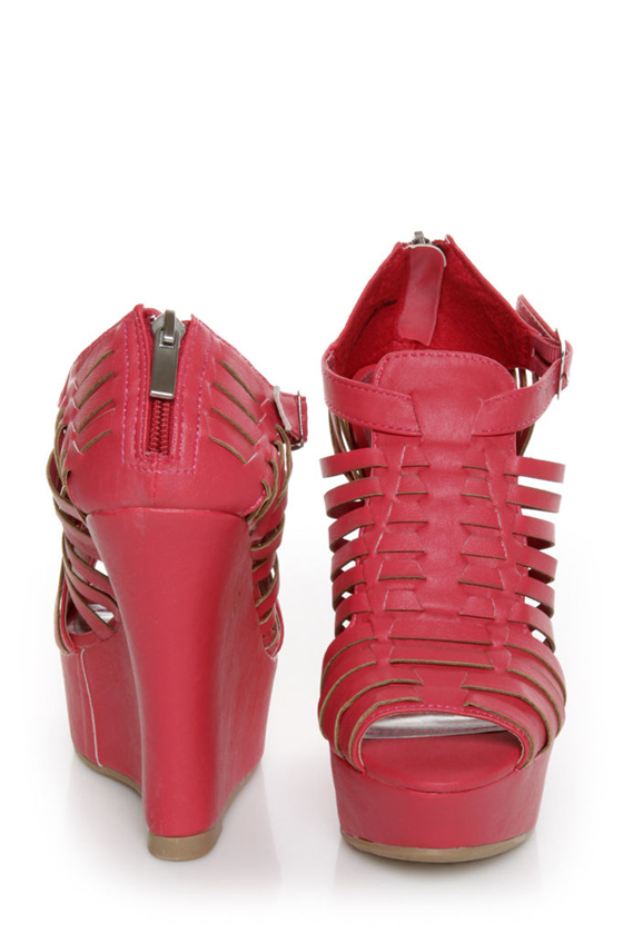 Bamboo Smooch 06 Coral Huarache Platform Wedge Sandals