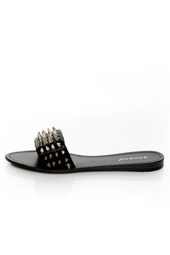 Bamboo Steno 21 Black Spiked Slide Sandals