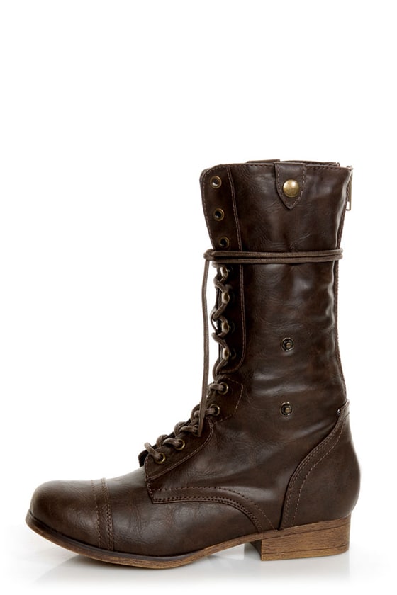 Bamboo Surprise 01 Brown Lace-Up Convertible Combat Boots
