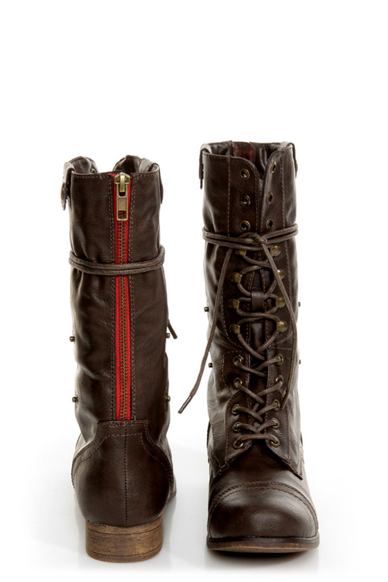Bamboo Surprise 01 Brown Lace-Up Convertible Combat Boots