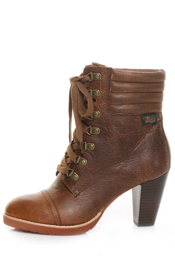 Bass Russel Cognac Leather High Heel Hiker Ankle Boots - $119.00
