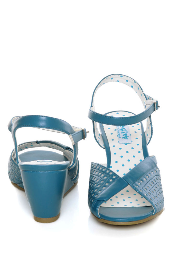 B.A.I.T. Dennise Blue Perforated Wedge Sandals
