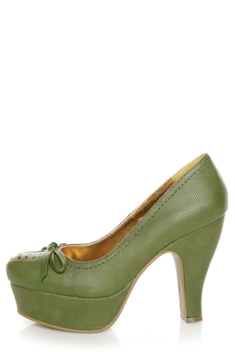 B.A.I.T. Pretty Celery Green Perforated Platform Heels