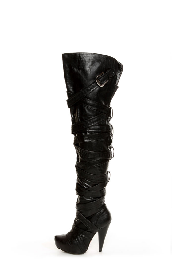 Brooke Black Belted High Heel OTK Boots