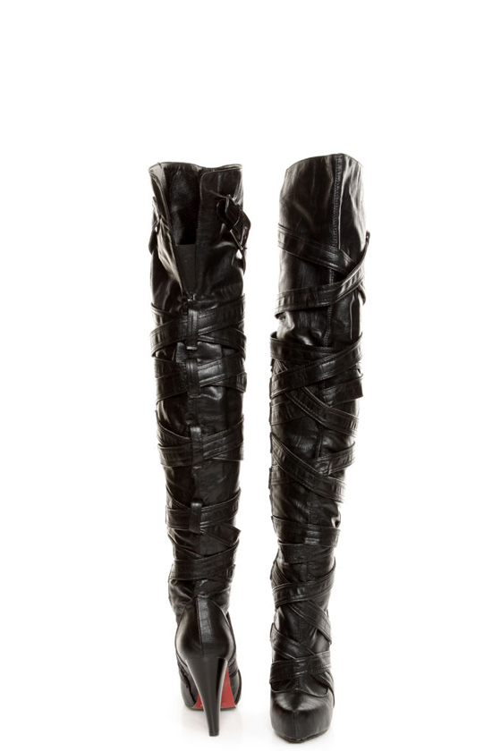 Brooke Black Belted High Heel OTK Boots