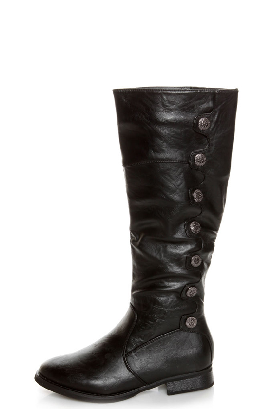Rina 12 Black Buttoned and Scalloped Riding Boots
