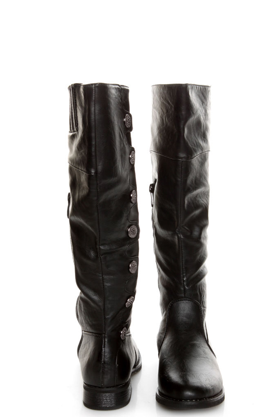 Rina 12 Black Buttoned and Scalloped Riding Boots