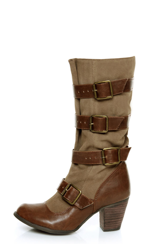 Chelsea Crew Candy Tan Two-Tone Belted Mid Calf Boots