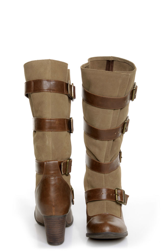 Chelsea Crew Candy Tan Two-Tone Belted Mid Calf Boots