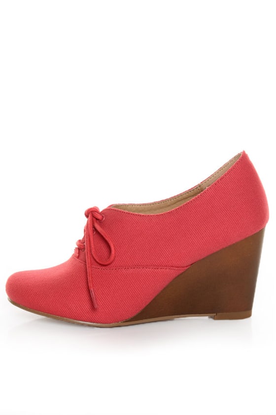 Chelsea Crew Sari Coral Red Canvas Oxford Wedges